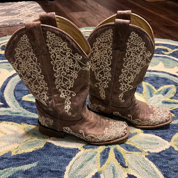 Corral Square Toe Western Boots 9.5W Wide Bone Embroidery - Picture 5 of 13